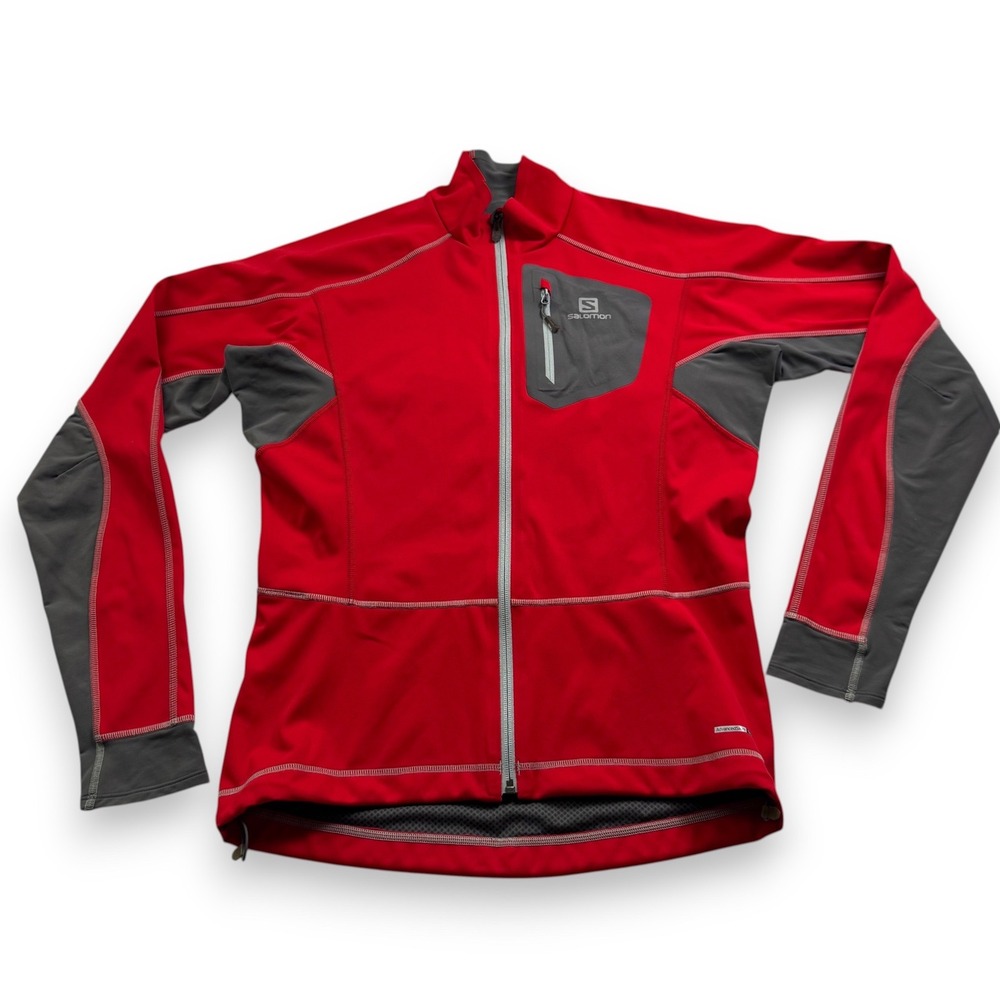 Salomon Mens Red Grey Softshell Full Zip Technical Hiking Jacket Size Medium